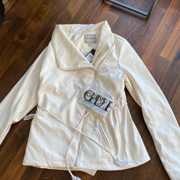 GUESS WHITE MIKEO MOTO FAUX LEATHER JACKET - Picture 2 of 5